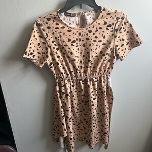 SHEIN Tan and Black Spotted Midi Dress